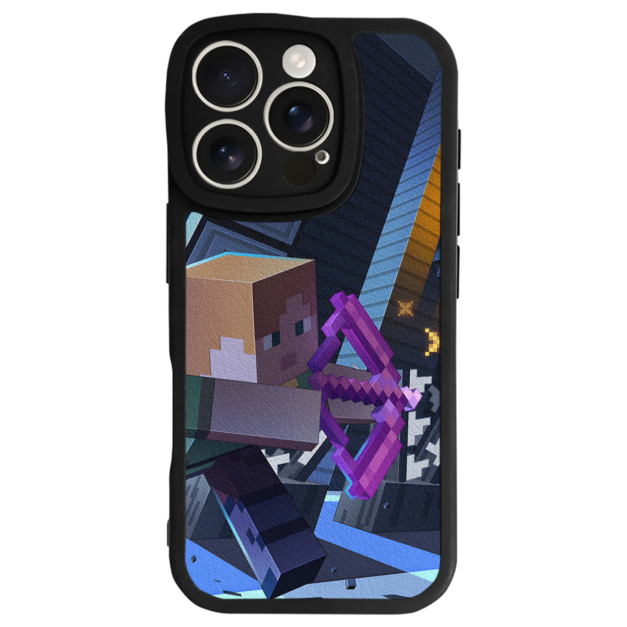 （画像用） マインクラフト ブロックの世界 Minecraft MC Block world 【iPhone 16シリーズ対応】シリコンスマホケース（レザー調） 材質：シリコン